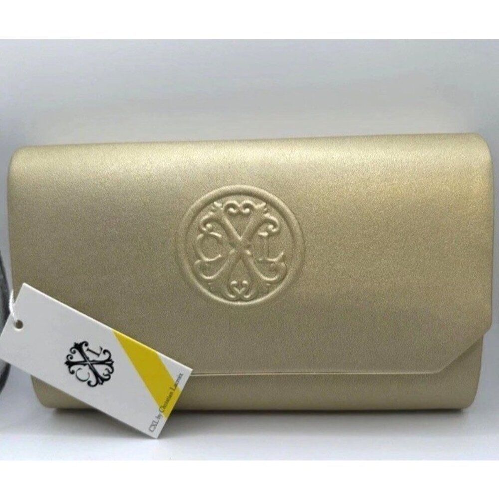 Ladies Smooth Gold Clutch W Detachable Crossbody Chain Evening Bag Purse  NWT